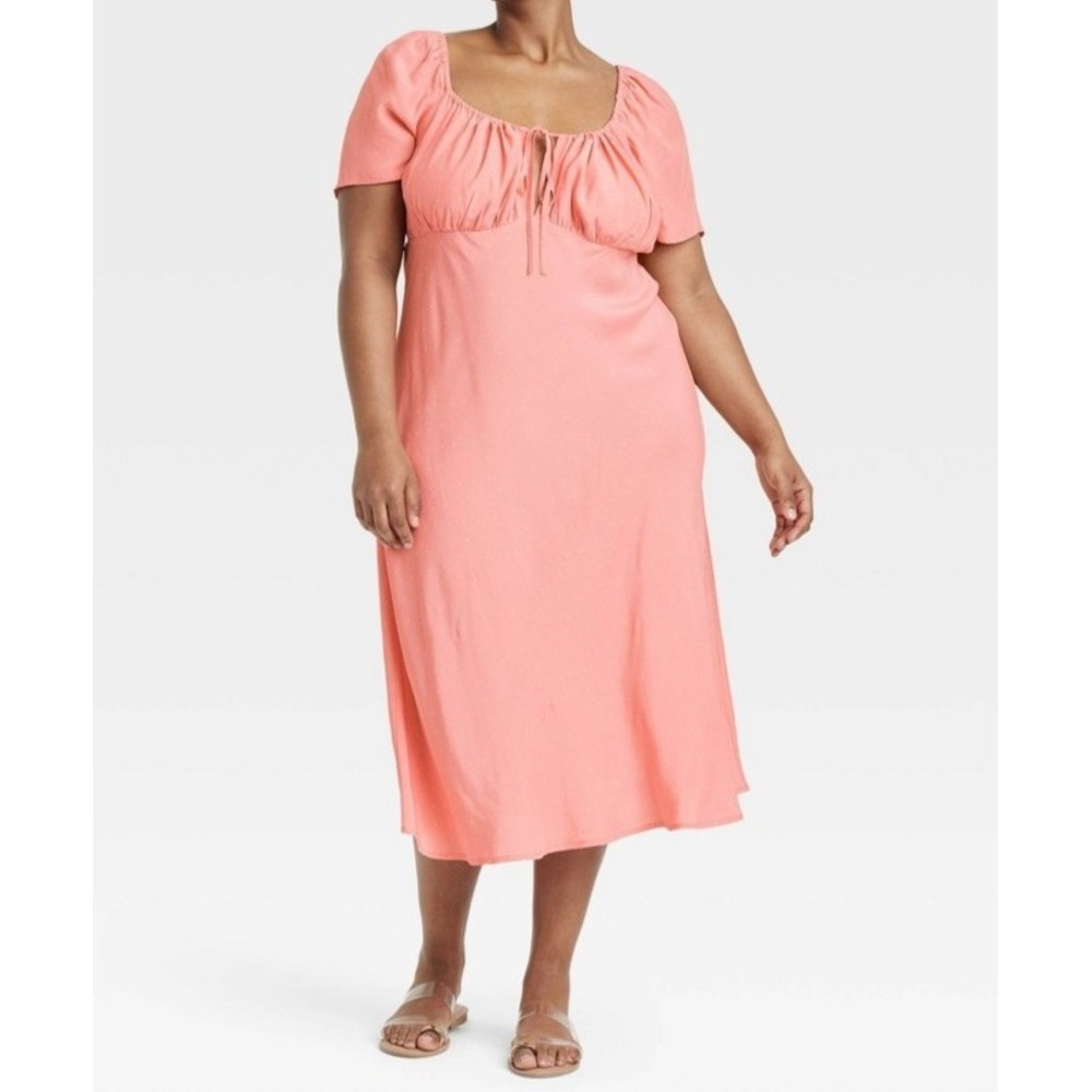 Women's A new day scoopneck midi Sundress coral polka dots 2X pocket